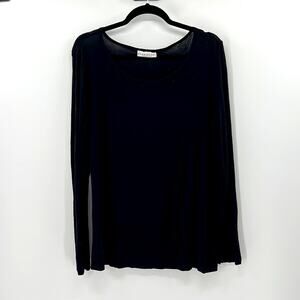 Bryn Walker Basic Scoop Neck Long Sleeve Top - Black - Large